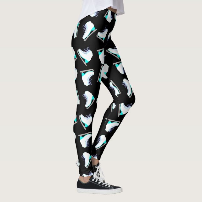 Eis Skate blaues Muster Abbildung Skaten Schwarz Leggings (Rechts)