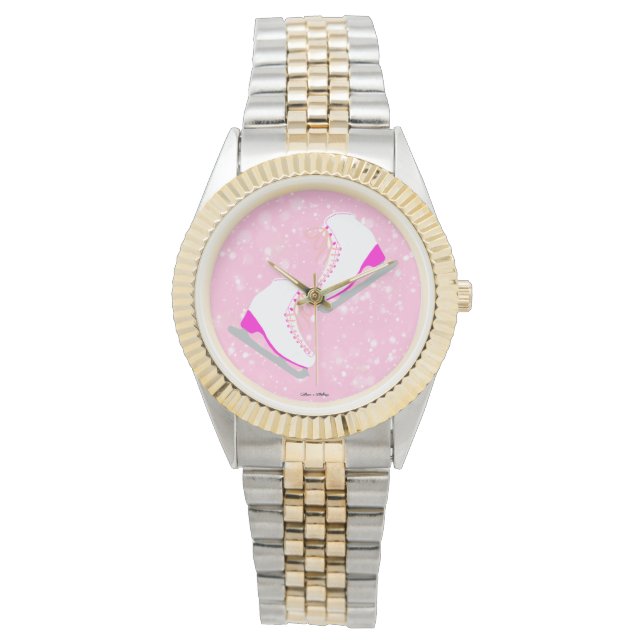 Eis-Skate Rosa Hübsche Abbildung Skater Hübsch Armbanduhr (Vorderseite)