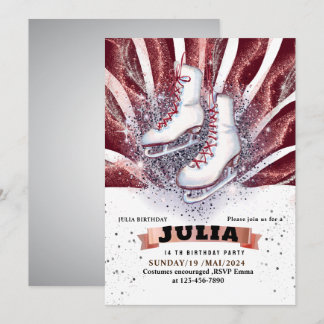 Eis Skate Skaten silber glänzend braun rot Einladung