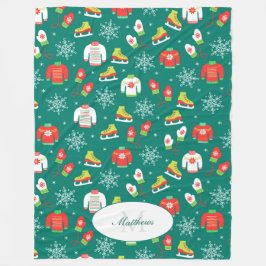 Eis-Skate und Schneeflocken-Aquamarines Monogramm- Fleecedecke