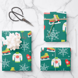 Eis-Skate und Schneeflocken-Aquamarines Monogramm- Geschenkpapier Set