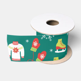 Eis-Skate und Schneeflocken-Aquamarines Monogramm- Satinband