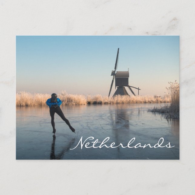 Eis Skaten an Windmühle vorbei und Schildkartentex Postkarte (Vorderseite)