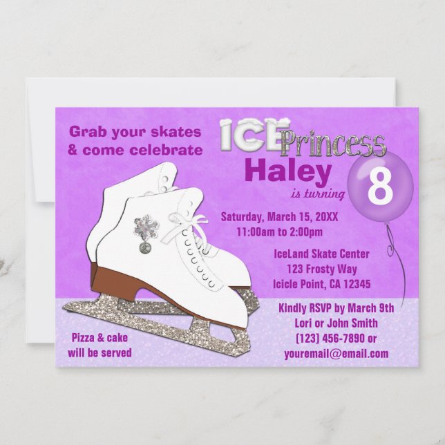 Eis Skaten Birthday Einladung LILA IcePrincess (Vorderseite)