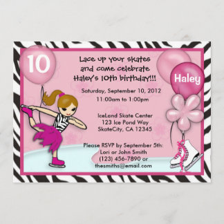 Eis Skaten Birthday Einladung Zebra bedrucken Rosa