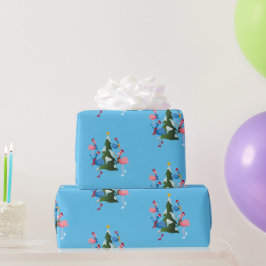 Eis Skaten Flamingos mit Weihnachtsmannmützen Weih Geschenkpapier