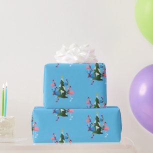 Eis Skaten Flamingos mit Weihnachtsmannmützen Weih Geschenkpapier