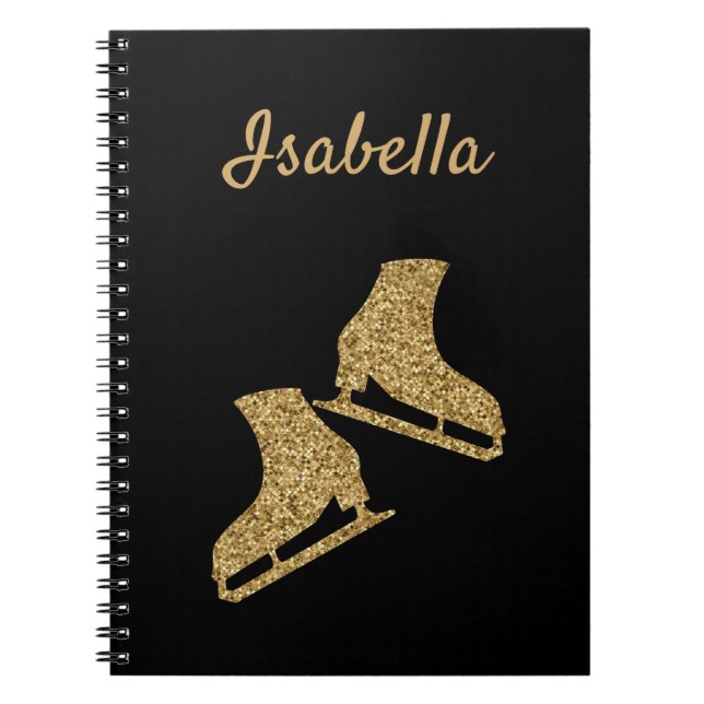 Eis Skaten Notebook Figur Skate Gold Glitzer Notizblock (Vorderseite)