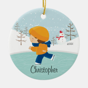 Eis-Skaten-Skater-Jungen-datierte Keramikornament