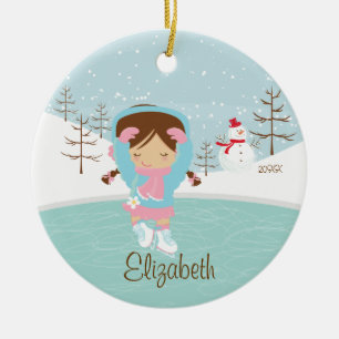 Eis-Skaten-Skater-Mädchen-datierte Keramik Ornament