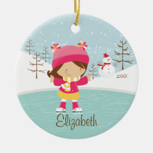 Eis-Skaten-Skater-Mädchen-datierte Keramik Ornament
