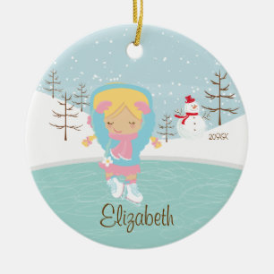 Eis-Skaten-Skater-Mädchen-datierte Keramikornament