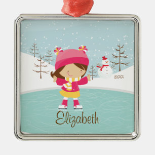 Eis-Skaten-Skater-Mädchen-datierte Ornament Aus Metall