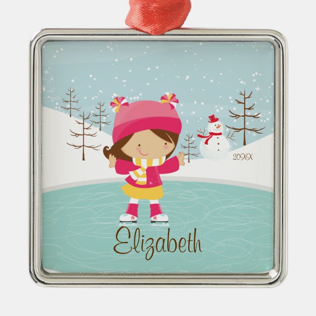 Eis-Skaten-Skater-Mädchen-datierte Ornament Aus Metall (Vorne)