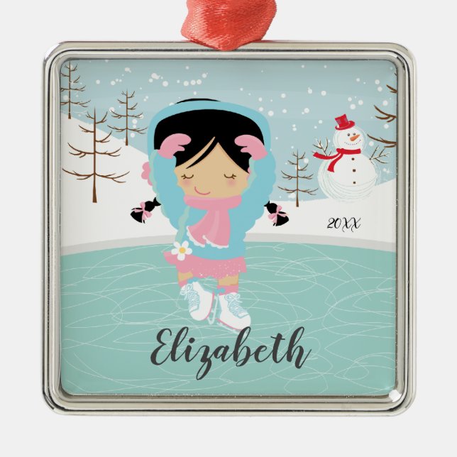 Eis-Skaten-Skater-Mädchen-datierte Ornament Aus Metall (Vorne)