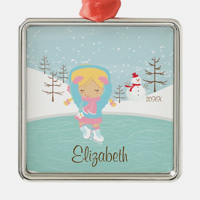 Eis-Skaten-Skater-Mädchen-datierte Ornament Aus Metall (Vorne)