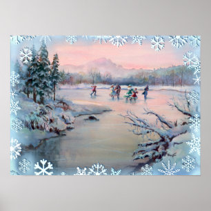 EIS-SKATEN u. SCHNEEFLOCKEN durch SHARON SHARPE Poster