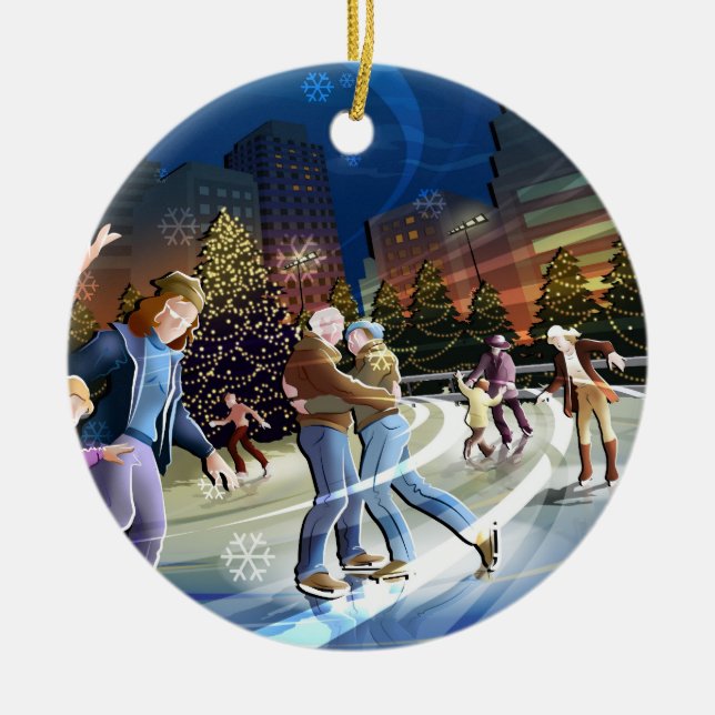 Eis-Skaten-Weihnachtsverzierung Keramikornament (Vorne)