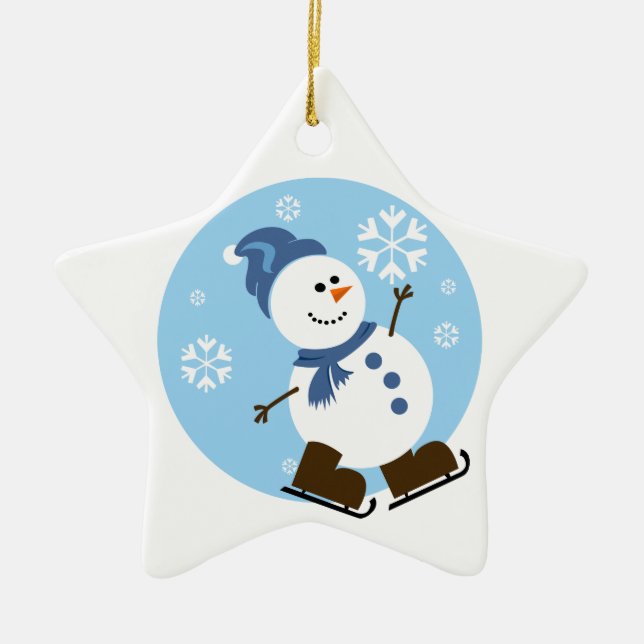 Eis-Skatensnowman-Verzierung Keramik Ornament (Vorne)