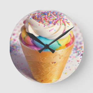 Eis-Tüten-Streusel Runde Wanduhr