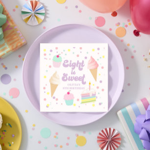 Eis und Kuchen Acht ist süß 8. Geburtstag Serviette