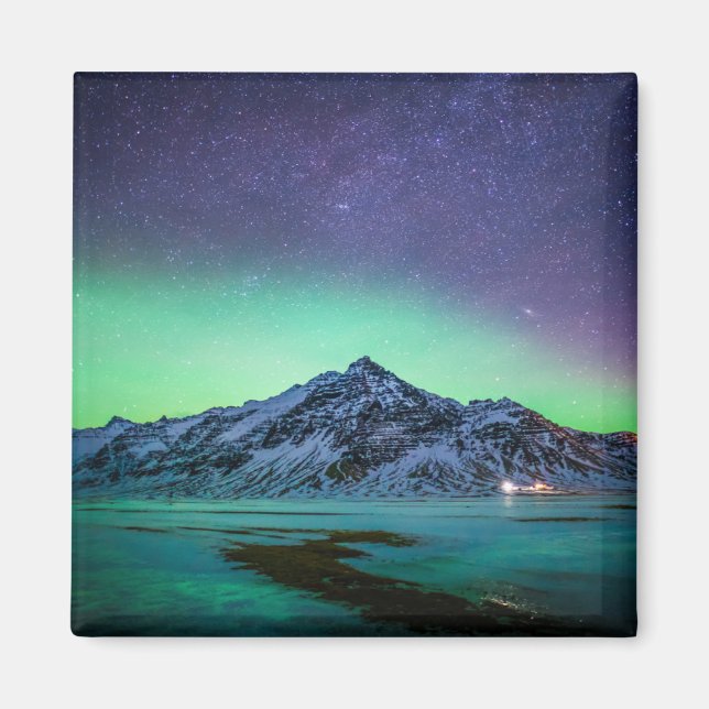 Eis und Schnee | Aurora Borealis Milky Way Island Magnet (Vorne)