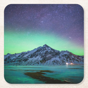 Eis und Schnee   Aurora Borealis Milky Way Island Rechteckiger Pappuntersetzer