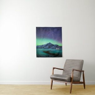 Eis und Schnee Aurora Borealis Milky Way Island Wandteppich