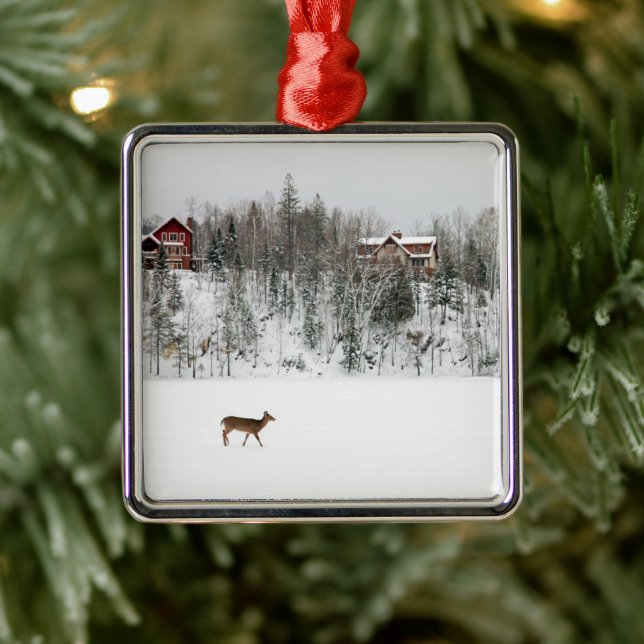 Eis und Schnee | Deh in Snow Quebec, Kanada Ornament Aus Metall (Baum)