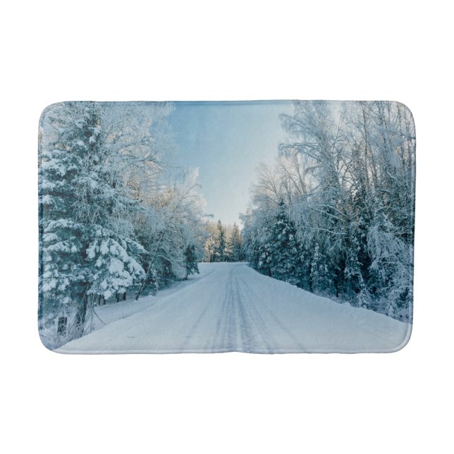Eis und Schnee | Frozen Winter Road Russland, Sibi Badematte (Vorderseite)