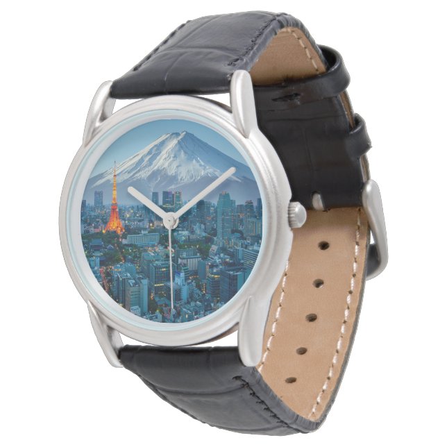 Eis und Schnee | Fuji & Tokyo Skyline Armbanduhr (Schrägansicht)