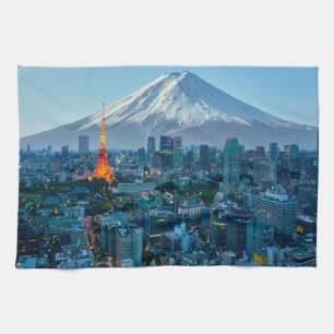 Eis und Schnee Fuji & Tokyo Skyline Geschirrtuch