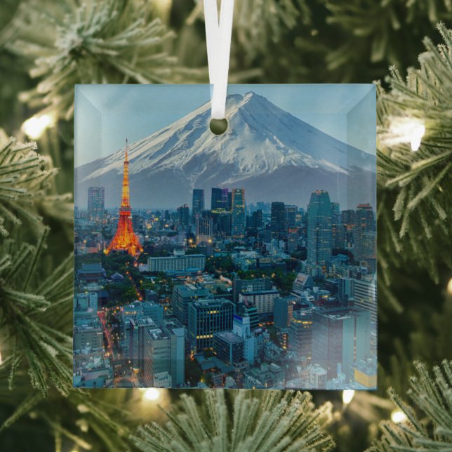 Eis und Schnee | Fuji & Tokyo Skyline Ornament Aus Glas (Insitu)