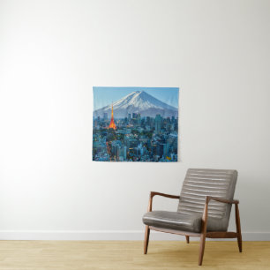 Eis und Schnee Fuji & Tokyo Skyline Wandteppich