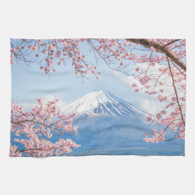 Eis und Schnee | Kirschblüten Berg Fuji Japan Geschirrtuch (Horizontal)