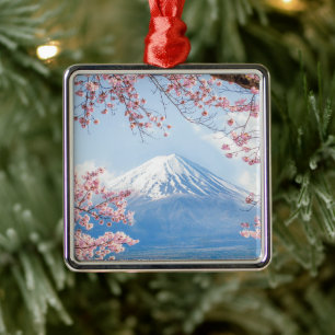 Eis und Schnee Kirschblüten Berg Fuji Japan Ornament Aus Metall