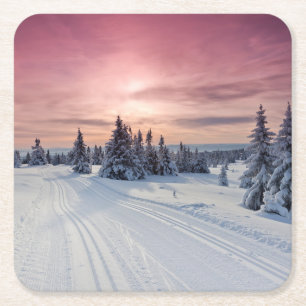 Eis und Schnee   Lillehammer, Norwegen Rechteckiger Pappuntersetzer
