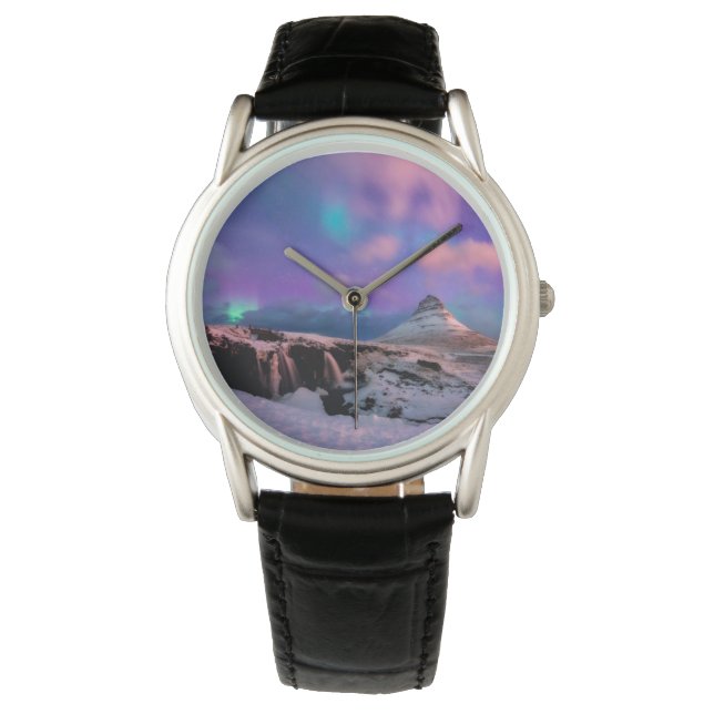 Eis und Schnee | Nordlichter, Kirkjufell Armbanduhr (Vorderseite)