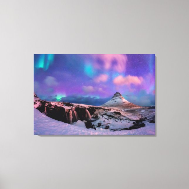Eis und Schnee | Nordlichter, Kirkjufell Leinwanddruck (Vorderseite)