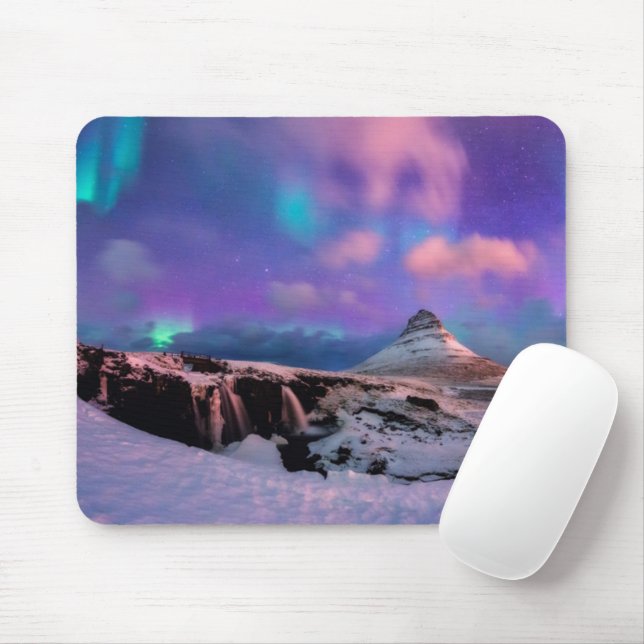 Eis und Schnee | Nordlichter, Kirkjufell Mousepad (Mit Mouse)
