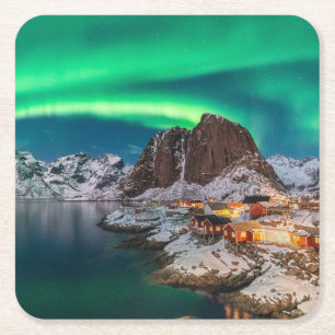 Eis und Schnee Nordlichter, Norwegen Rechteckiger Pappuntersetzer