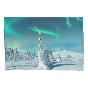 Eis und Schnee   Northern Lights, Lappland, Finnla Kissenbezug