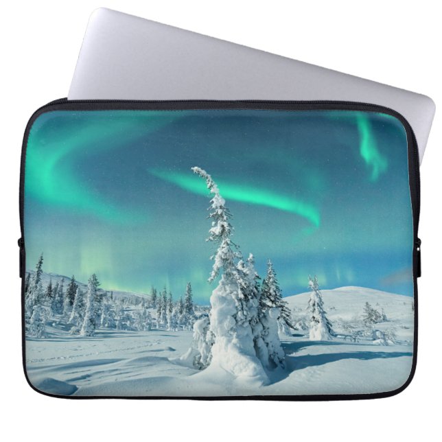 Eis und Schnee | Northern Lights, Lappland, Finnla Laptopschutzhülle (Vorderseite)