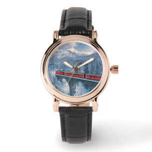 Eis und Schnee Red Bernina Express Zug Schweiz Armbanduhr