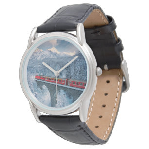 Eis und Schnee   Red Bernina Express Zug Schweiz Armbanduhr