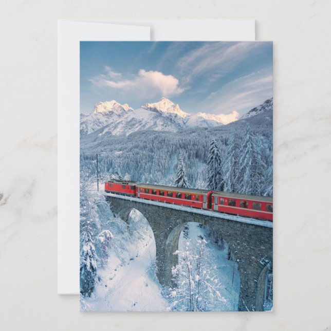 Eis und Schnee | Red Bernina Express Zug Schweiz Dankeskarte (Vorderseite)