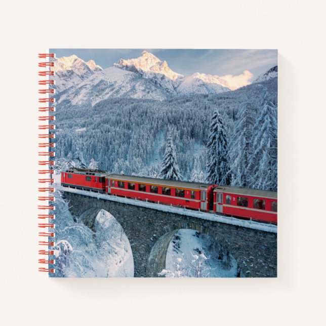 Eis und Schnee | Red Bernina Express Zug Schweiz Notizbuch (Vorderseite)