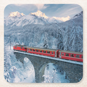 Eis und Schnee Red Bernina Express Zug Schweiz Rechteckiger Pappuntersetzer