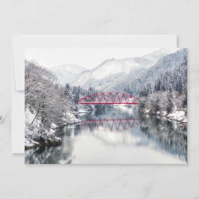 Eis und Schnee | Rote Brücke im Winter, Japan Dankeskarte (Vorderseite)
