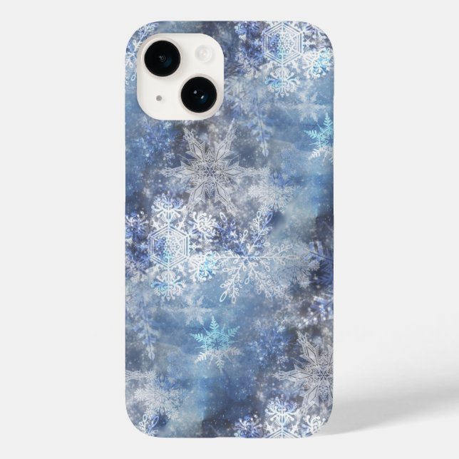 Eis und Schnee Textured Blue Weihnachtsmuster Case-Mate iPhone 14 Hülle (Rückseite)